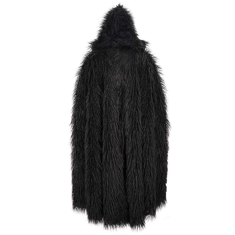 DEVIL FASHION Men's Gothic Faux Fur Buckle Coat with Hood