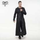 DEVIL FASHION Men's Gothic Faux Leahter Splice Long Coat with Hood