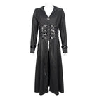 DEVIL FASHION Men's Gothic Faux Leahter Splice Long Coat with Hood