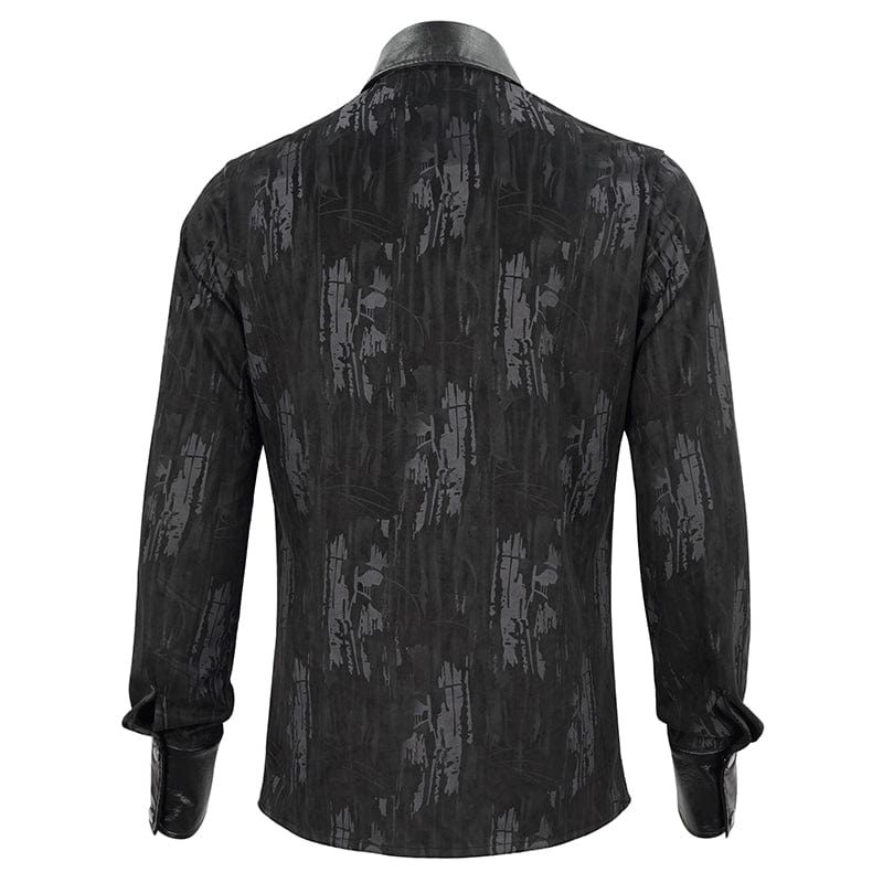 DEVIL FASHION Men's Gothic Faux Leather Splice Chain Shirt