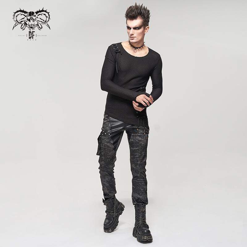 DEVIL FASHION Men's Gothic Faux Leather Splice Multi-pocket Pants