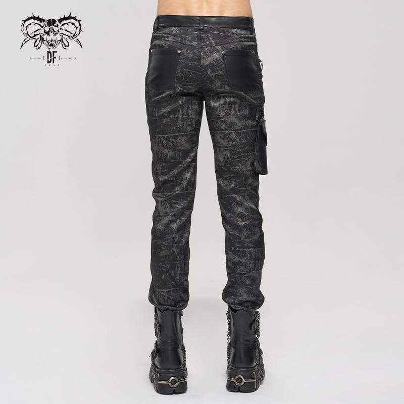 DEVIL FASHION Men's Gothic Faux Leather Splice Multi-pocket Pants