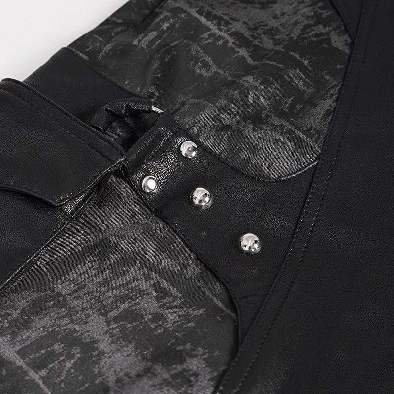 DEVIL FASHION Men's Gothic Faux Leather Splice Multi-pocket Pants