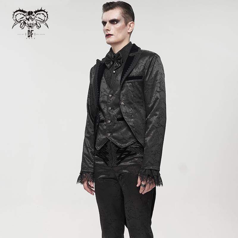 DEVIL FASHION Men's Gothic Floral Swallow-tailed Coat Black