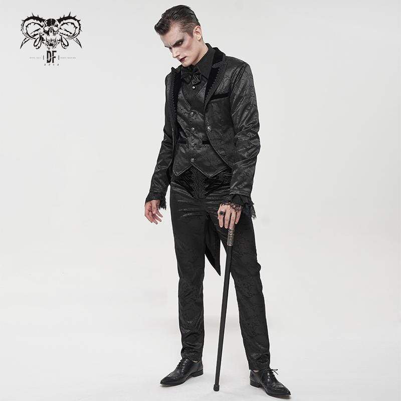 DEVIL FASHION Men's Gothic Floral Swallow-tailed Coat Black