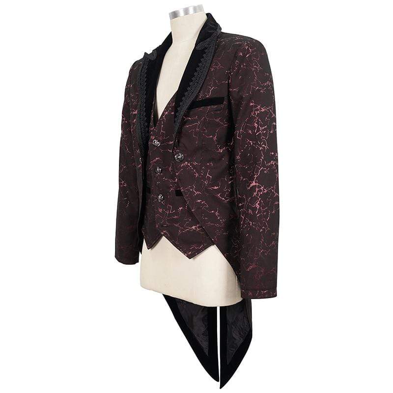 DEVIL FASHION Men's Gothic Floral Swallow-tailed Coat Red