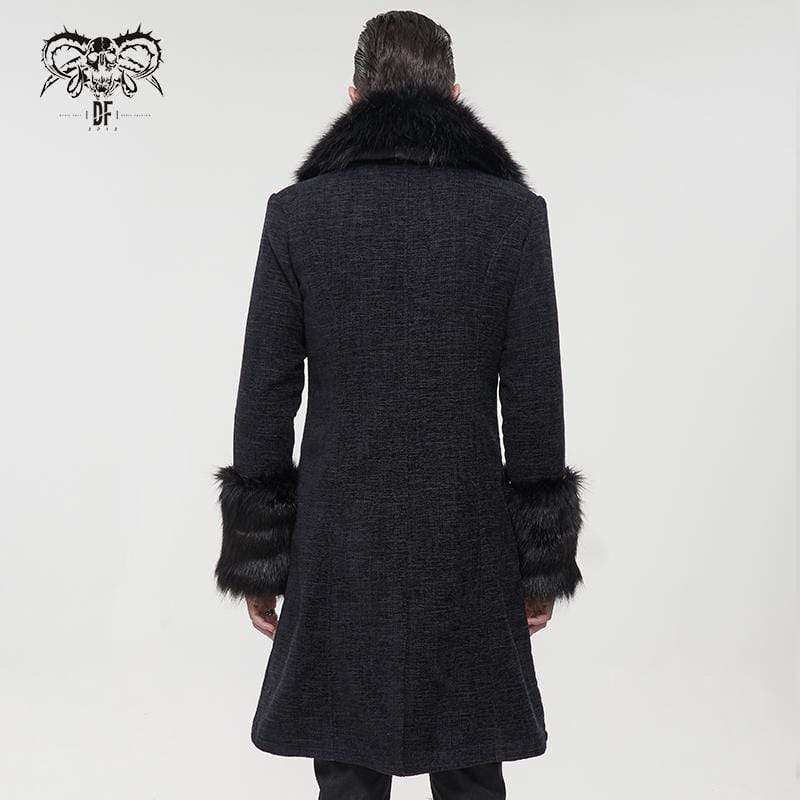 DEVIL FASHION Men's Gothic Floral Zipper Coat with Detachable Faux Fur