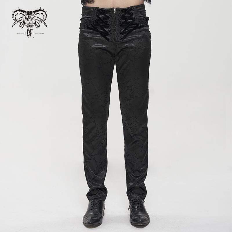 DEVIL FASHION Men's Gothic Floral Zipper Pants Black