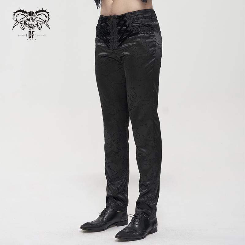 DEVIL FASHION Men's Gothic Floral Zipper Pants Black