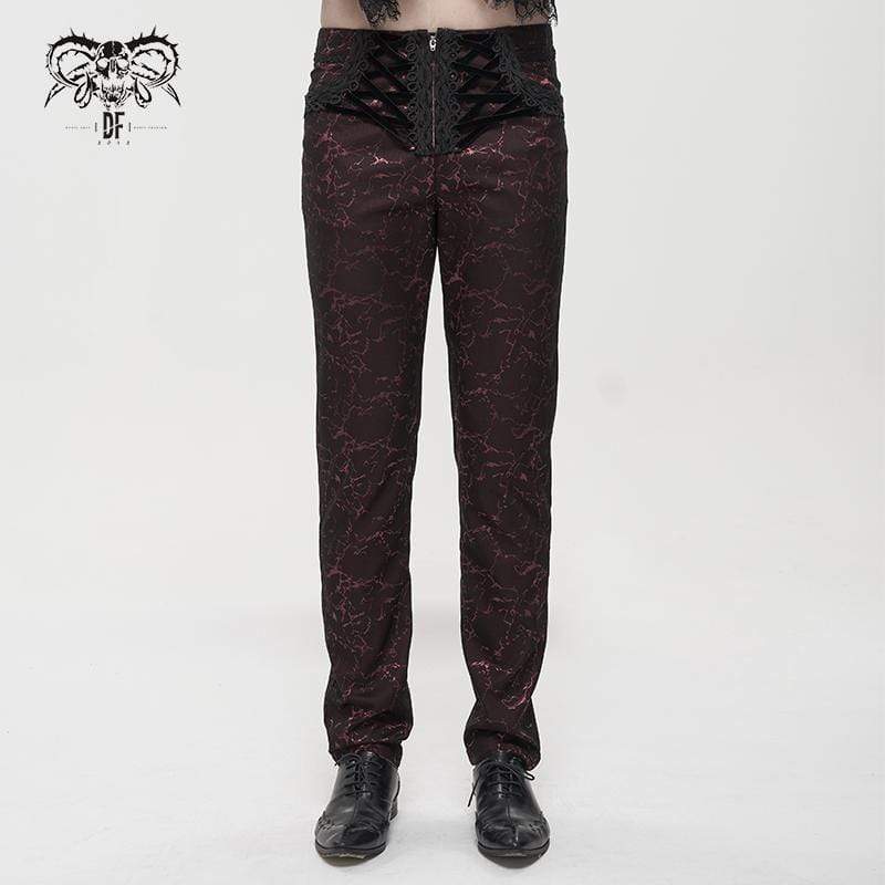 DEVIL FASHION Men's Gothic Floral Zipper Pants Red