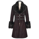 DEVIL FASHION Men's Gothic Floral Zipper Red Coat with Detachable Faux Fur