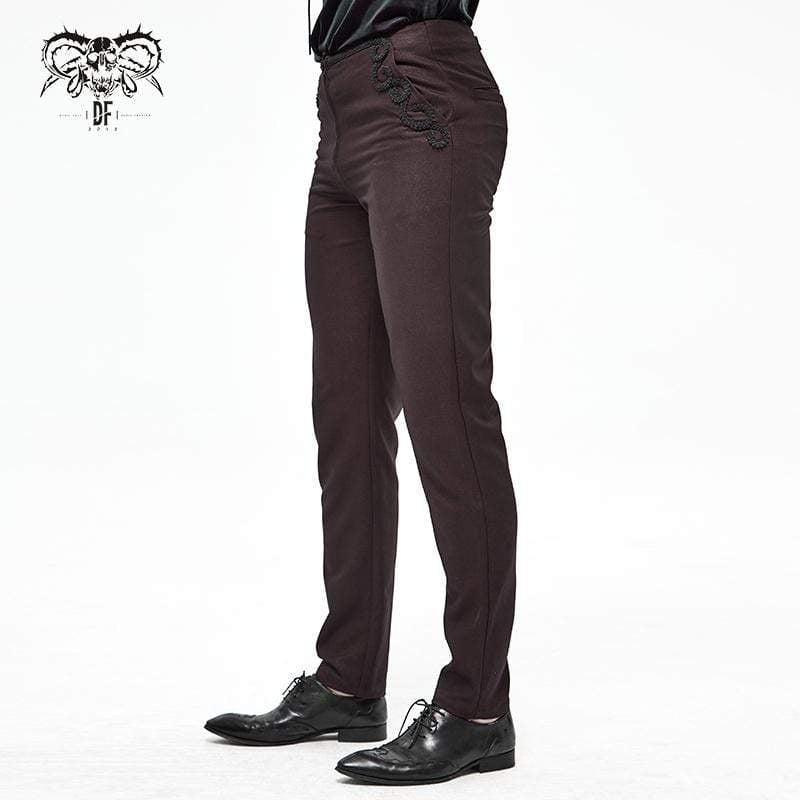 Men's Gothic Front Zip Suit Pants Dark Red