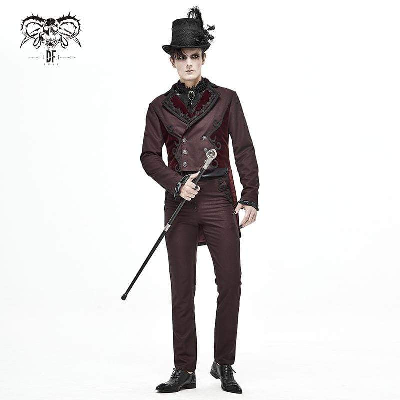 Men's Gothic Front Zip Suit Pants Dark Red