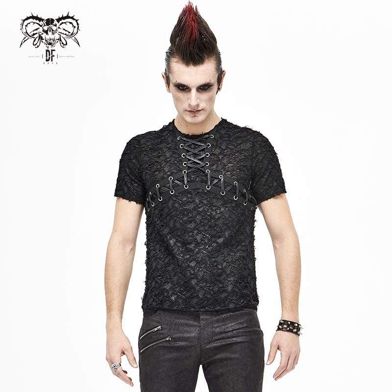 Men's Gothic Lace-Up Lace Short Sleeved Shirts