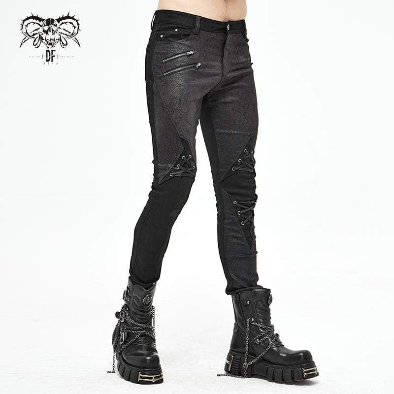 Men's Gothic Lace-Up Side Zip Black Pants