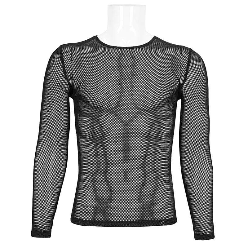 DEVIL FASHION Men's Gothic Long-sleeved Sheer Mesh Shirt