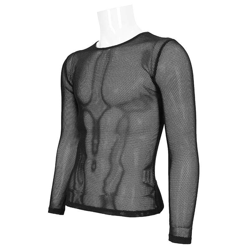 DEVIL FASHION Men's Gothic Long-sleeved Sheer Mesh Shirt