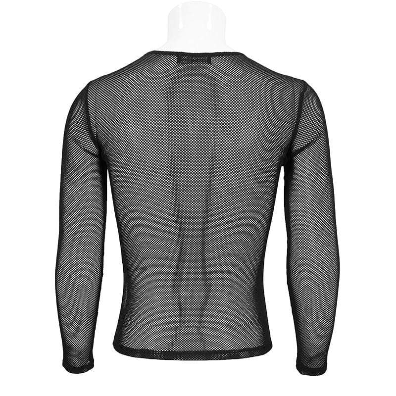 DEVIL FASHION Men's Gothic Long-sleeved Sheer Mesh Shirt