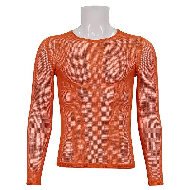 DEVIL FASHION Men's Gothic Long-sleeved Sheer Mesh Shirt