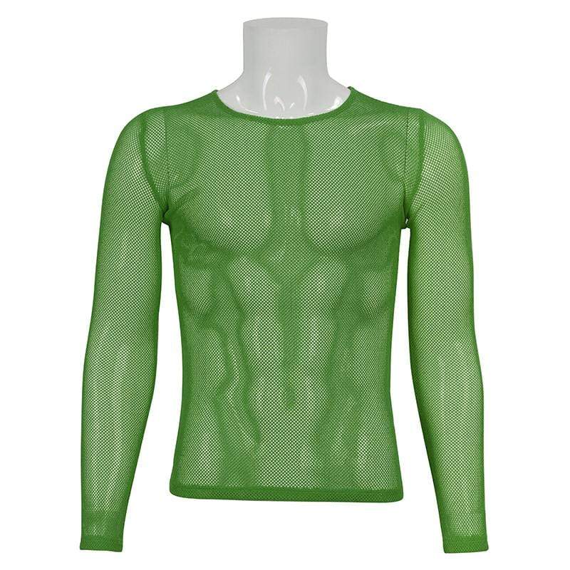 DEVIL FASHION Men's Gothic Long-sleeved Sheer Mesh Shirt