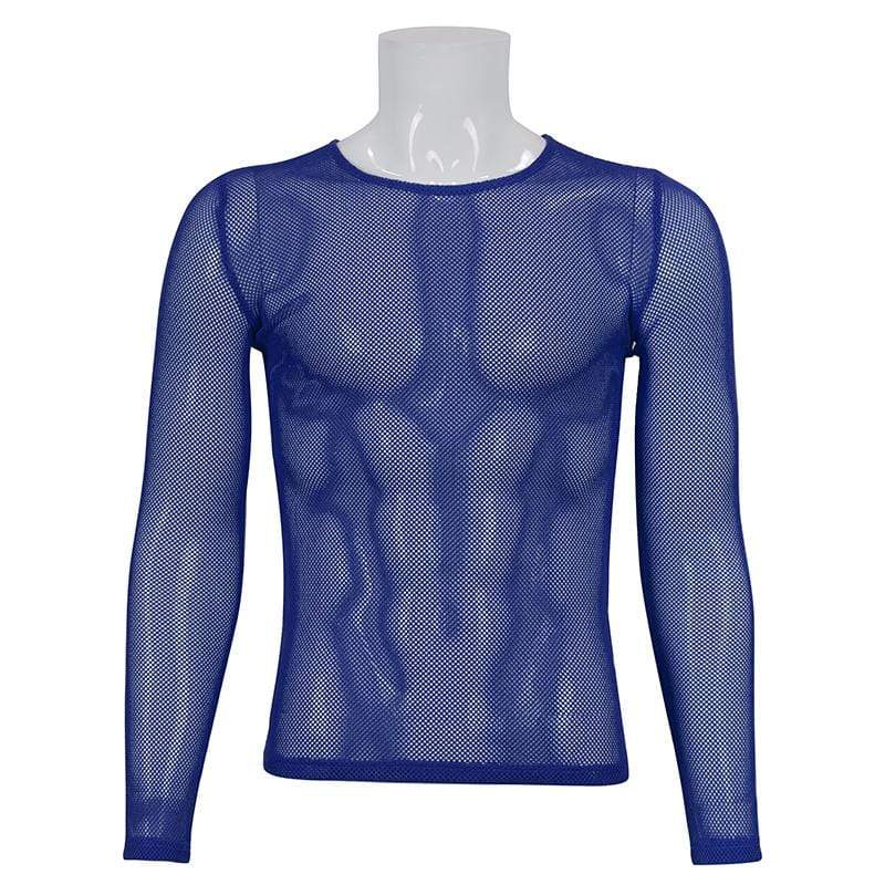 DEVIL FASHION Men's Gothic Long-sleeved Sheer Mesh Shirt