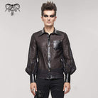 DEVIL FASHION Men's Gothic Puff Sleeved Faux Leather Splice Shirt