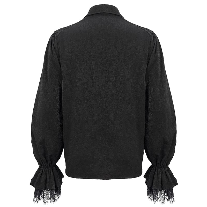 DEVIL FASHION Men's Gothic Puff Sleeved Lace Hem Shirt Black