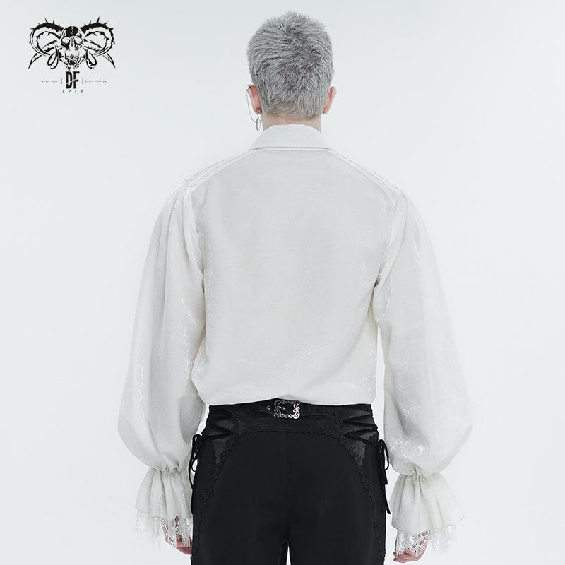 DEVIL FASHION Men's Gothic Puff Sleeved Lace Hem Shirt White