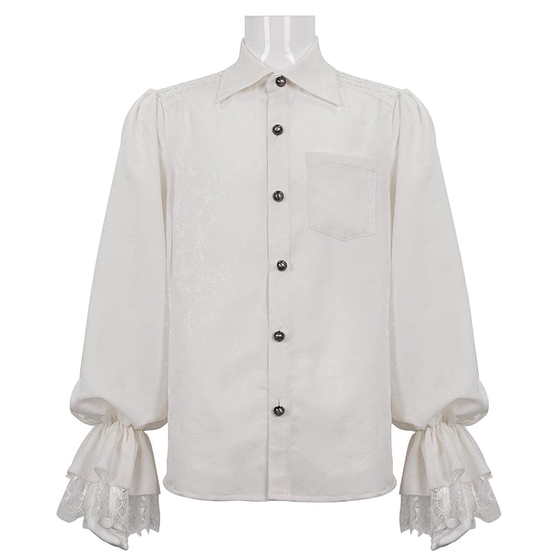 DEVIL FASHION Men's Gothic Puff Sleeved Lace Hem Shirt White