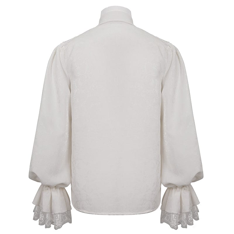 DEVIL FASHION Men's Gothic Puff Sleeved Lace Hem Shirt White