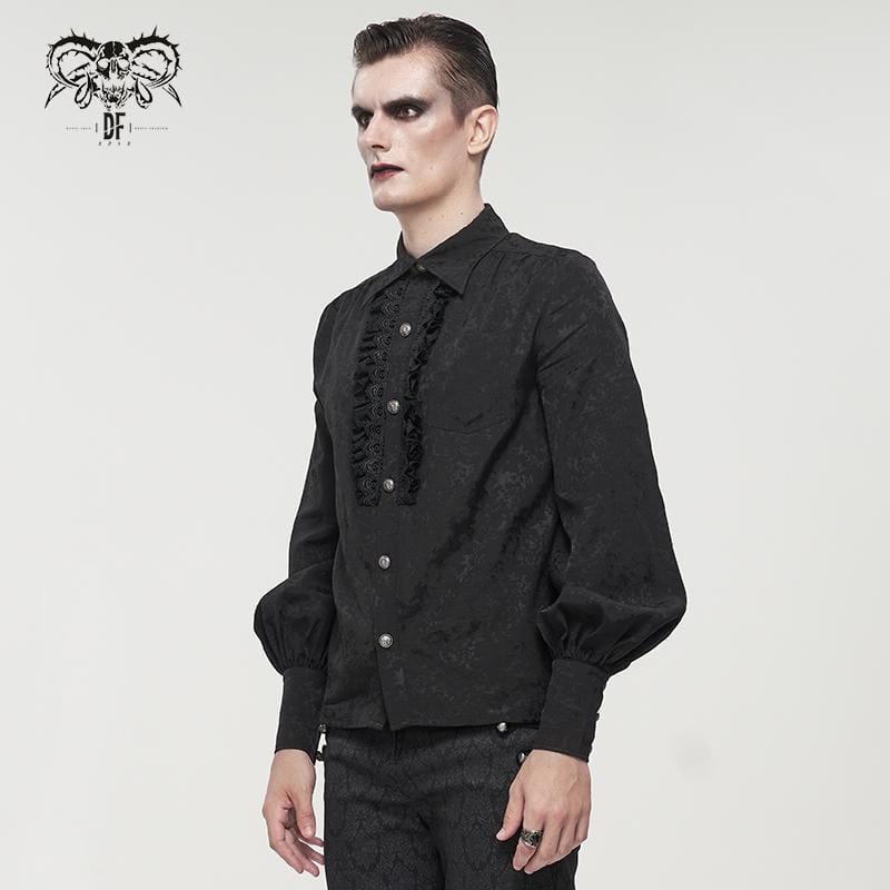 DEVIL FASHION Men's Gothic Puff Sleeved Lace Splice Shirt Black