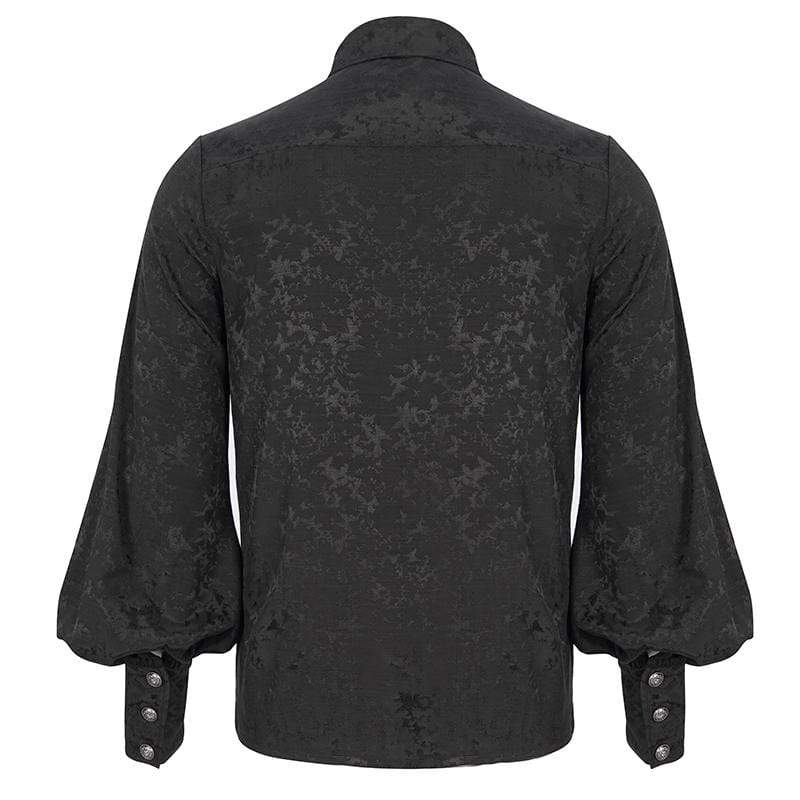 DEVIL FASHION Men's Gothic Puff Sleeved Lace Splice Shirt Black