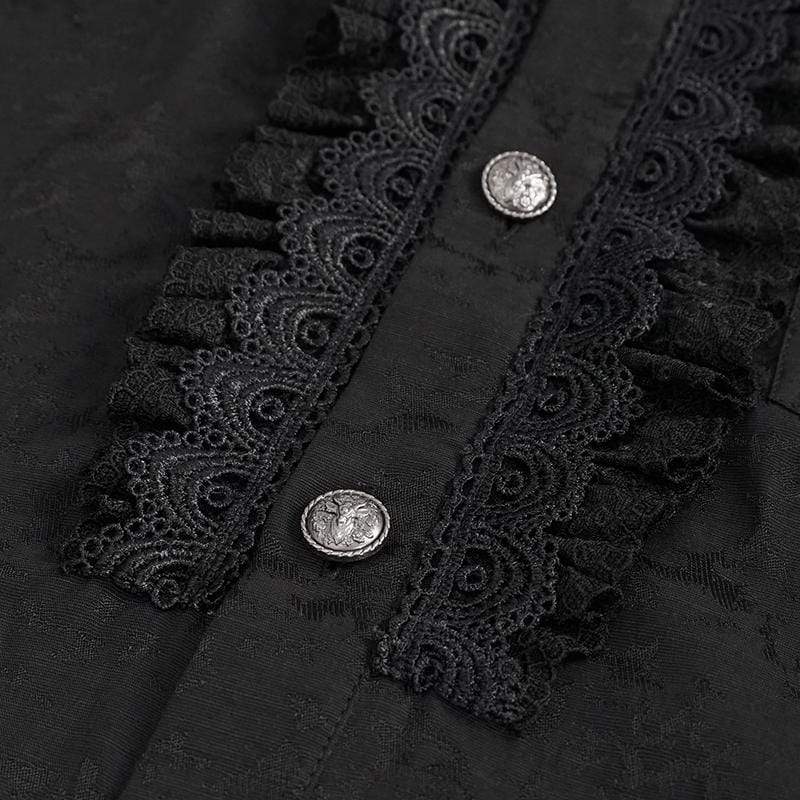 DEVIL FASHION Men's Gothic Puff Sleeved Lace Splice Shirt Black