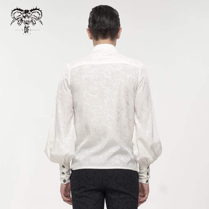 DEVIL FASHION Men's Gothic Puff Sleeved Lace Splice Shirt White