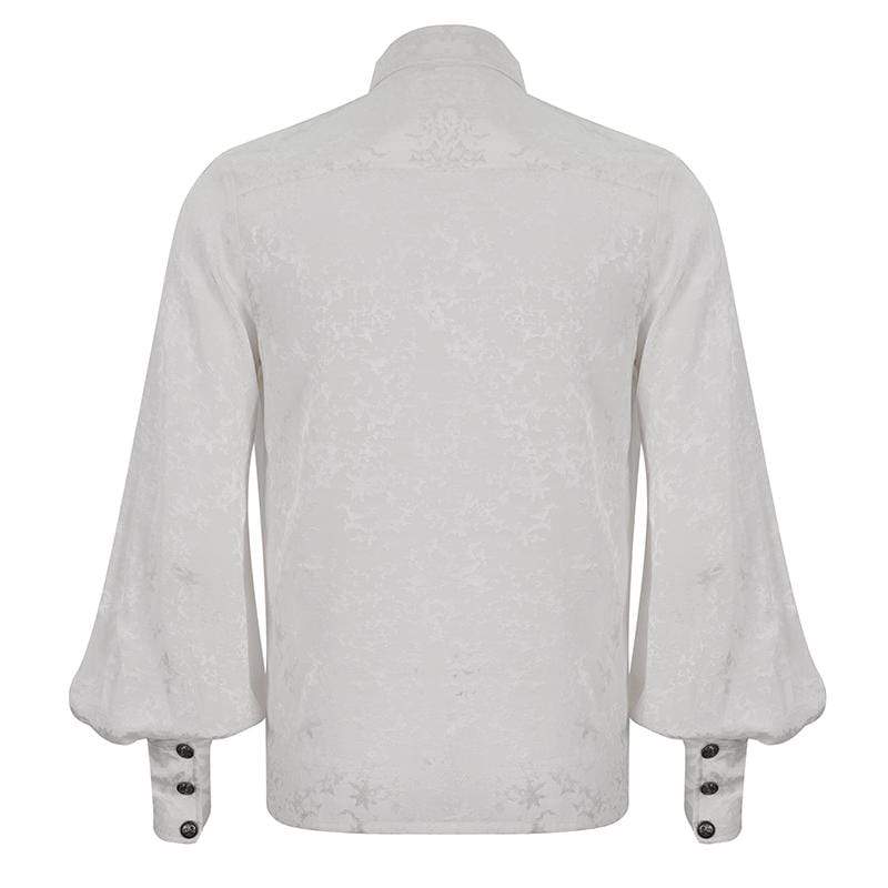 DEVIL FASHION Men's Gothic Puff Sleeved Lace Splice Shirt White