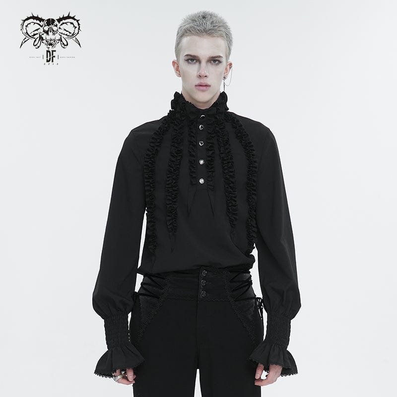 DEVIL FASHION Men's Gothic Puff Sleeved Ruffled Shirt Black