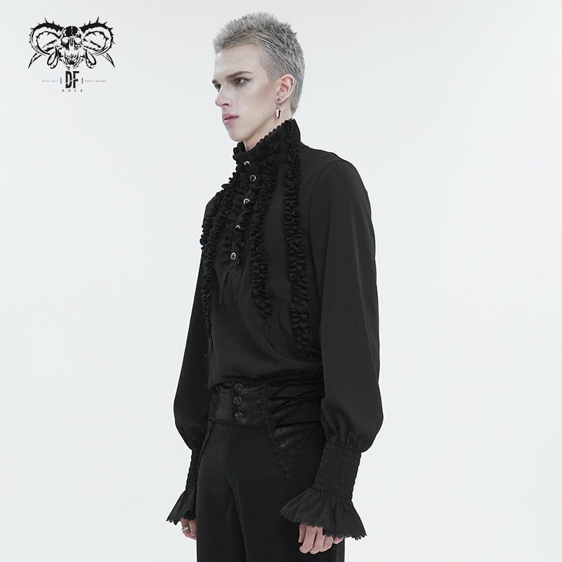 DEVIL FASHION Men's Gothic Puff Sleeved Ruffled Shirt Black