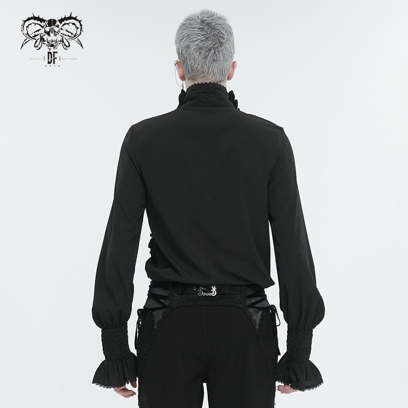 DEVIL FASHION Men's Gothic Puff Sleeved Ruffled Shirt Black