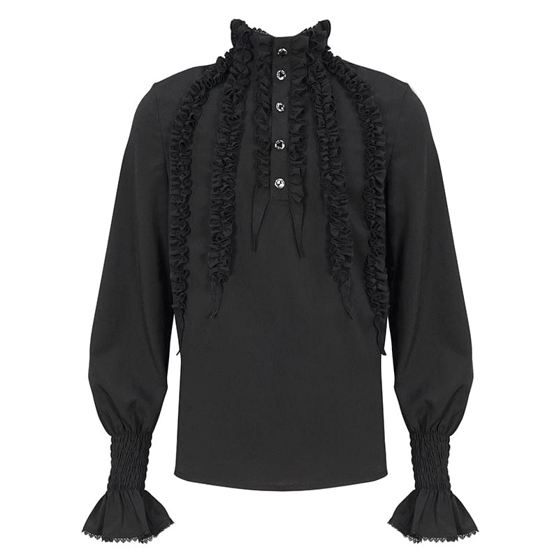 DEVIL FASHION Men's Gothic Puff Sleeved Ruffled Shirt Black