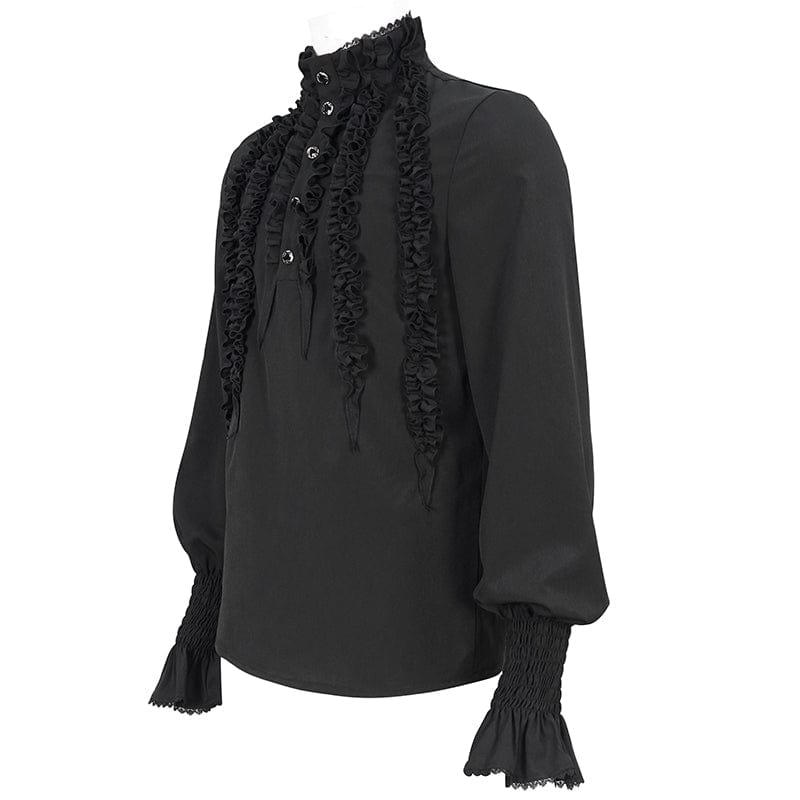 DEVIL FASHION Men's Gothic Puff Sleeved Ruffled Shirt Black