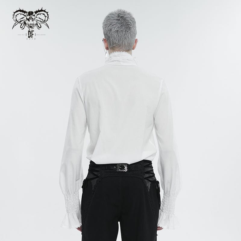 DEVIL FASHION Men's Gothic Puff Sleeved Ruffled Shirt White