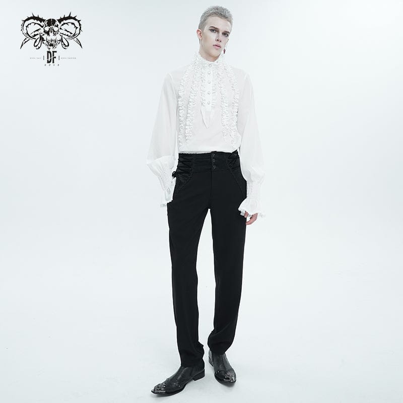 DEVIL FASHION Men's Gothic Puff Sleeved Ruffled Shirt White