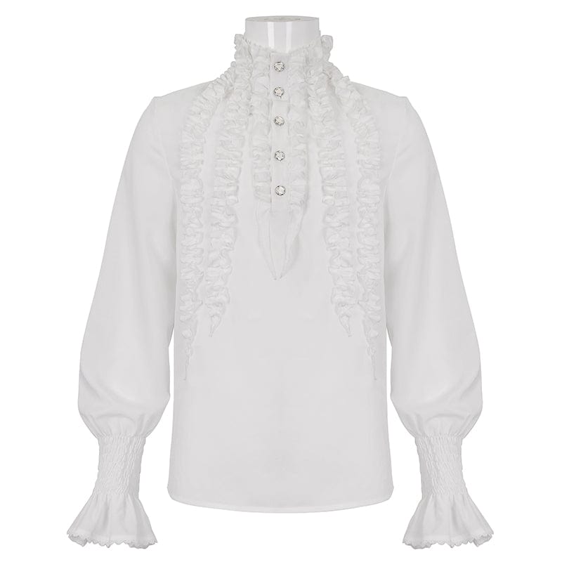 DEVIL FASHION Men's Gothic Puff Sleeved Ruffled Shirt White