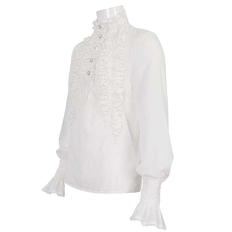 DEVIL FASHION Men's Gothic Puff Sleeved Ruffled Shirt White