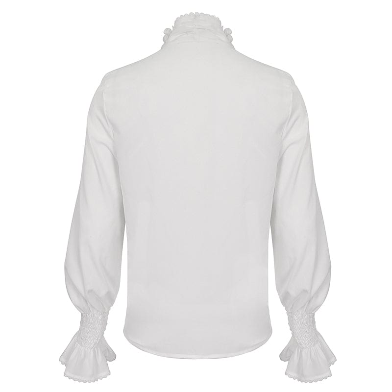 DEVIL FASHION Men's Gothic Puff Sleeved Ruffled Shirt White