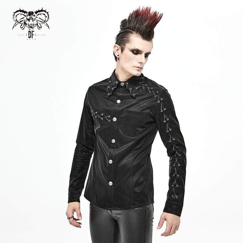 Men's Gothic Punk Chain Faux Leather Black Shirt