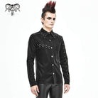 Men's Gothic Punk Chain Faux Leather Black Shirt