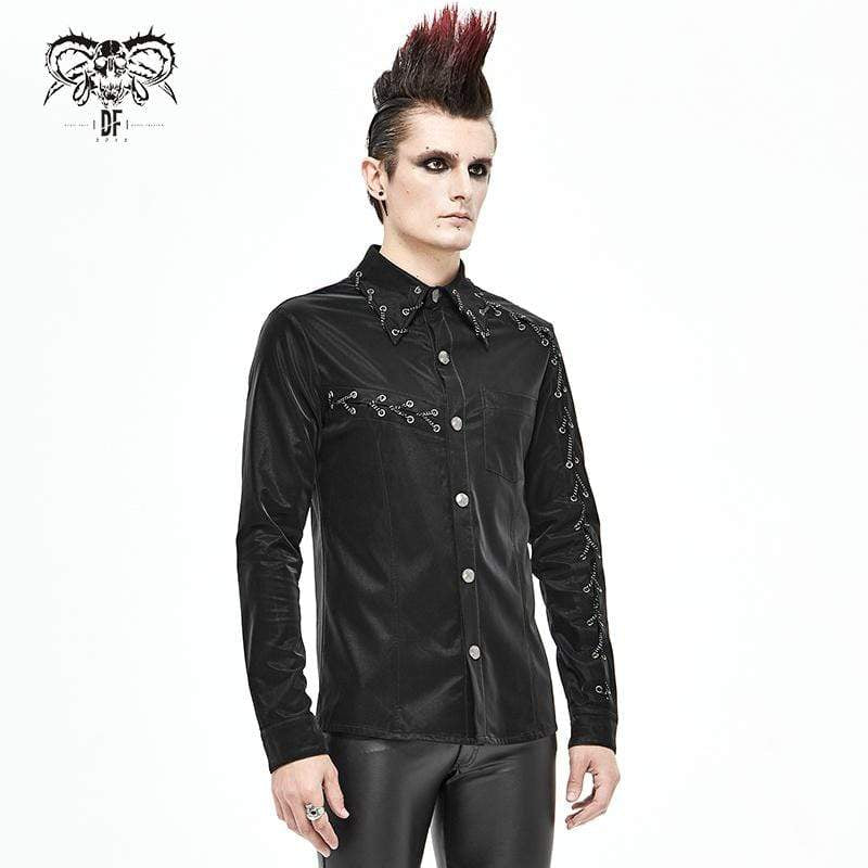 Men's Gothic Punk Chain Faux Leather Black Shirt