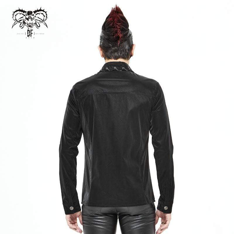 Men's Gothic Punk Chain Faux Leather Black Shirt