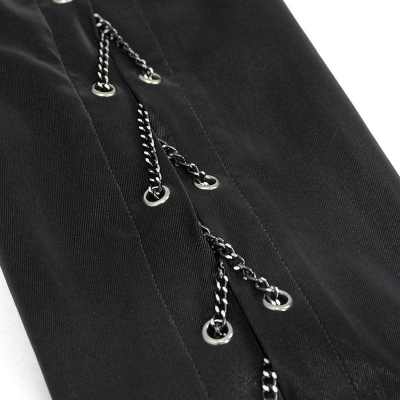 Men's Gothic Punk Chain Faux Leather Black Shirt